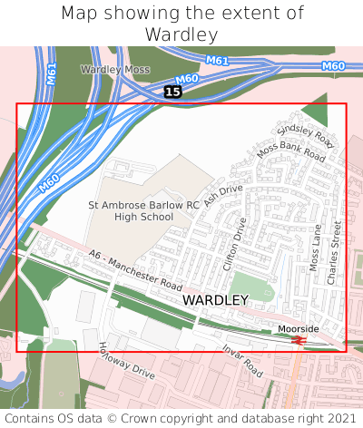 Map showing extent of Wardley as bounding box