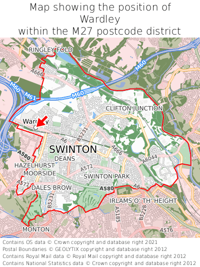 Map showing location of Wardley within M27