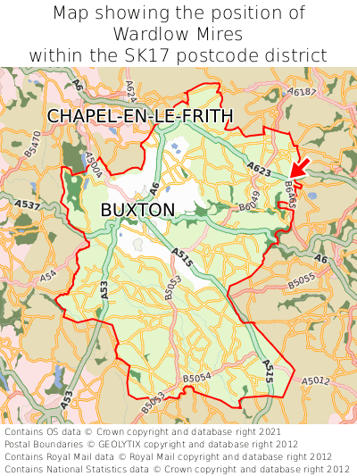 Map showing location of Wardlow Mires within SK17