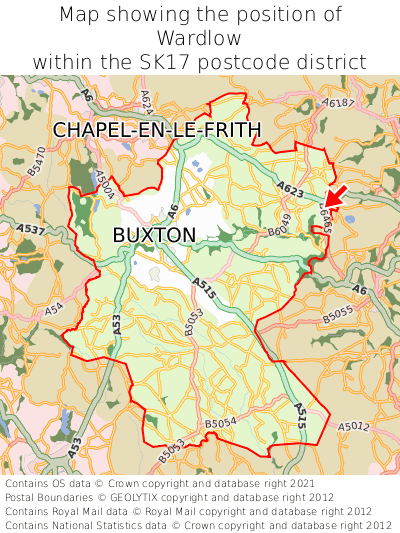 Map showing location of Wardlow within SK17