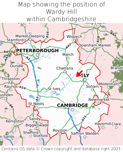 Map showing location of Wardy Hill within Cambridgeshire