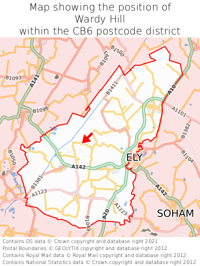 Map showing location of Wardy Hill within CB6