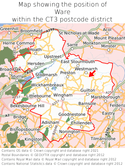 Map showing location of Ware within CT3