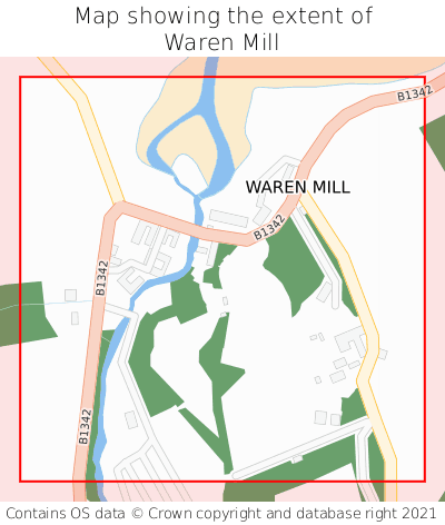 Map showing extent of Waren Mill as bounding box
