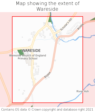 Map showing extent of Wareside as bounding box