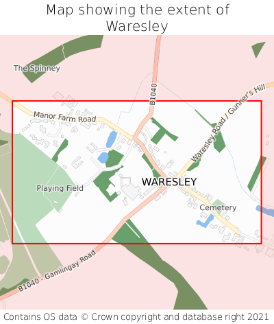 Map showing extent of Waresley as bounding box