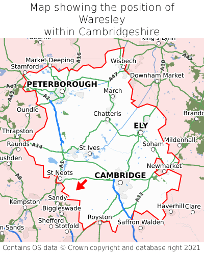 Map showing location of Waresley within Cambridgeshire