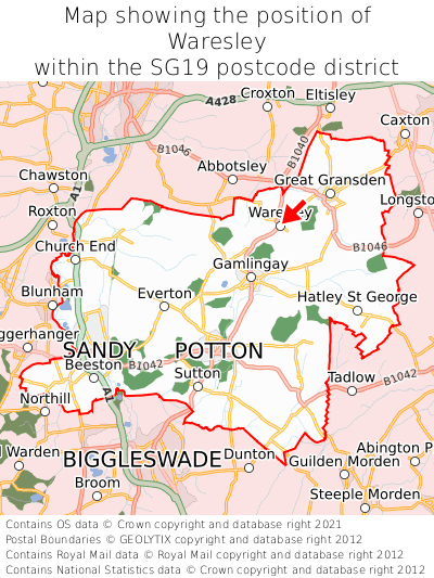 Map showing location of Waresley within SG19