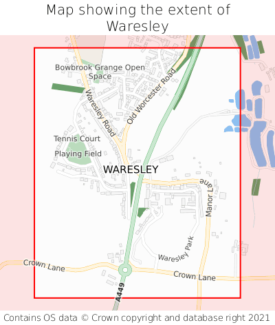 Map showing extent of Waresley as bounding box