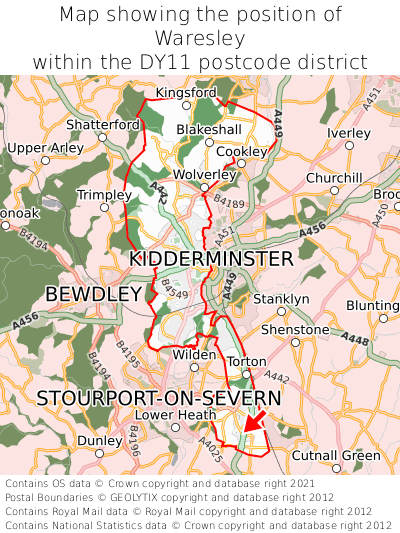 Map showing location of Waresley within DY11