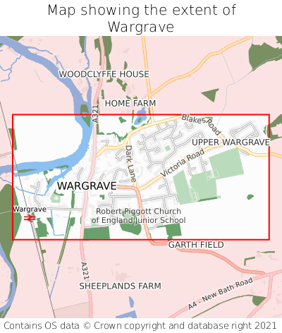 Map showing extent of Wargrave as bounding box