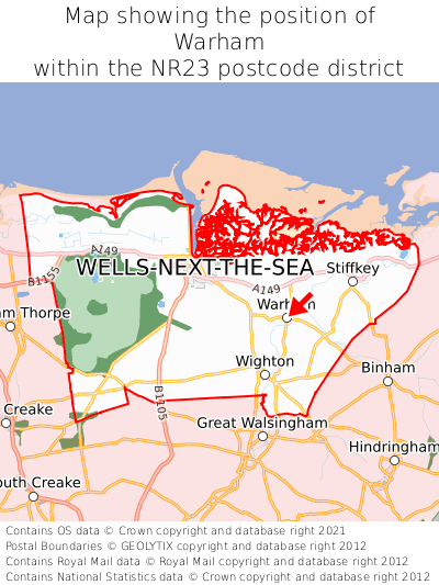Map showing location of Warham within NR23