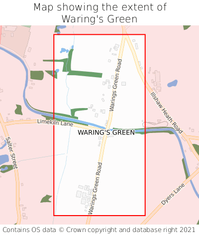 Map showing extent of Waring's Green as bounding box