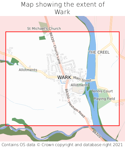 Map showing extent of Wark as bounding box