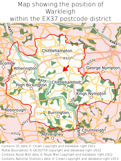 Map showing location of Warkleigh within EX37