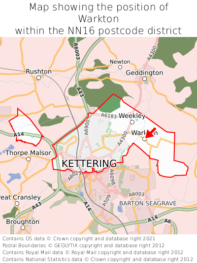 Map showing location of Warkton within NN16