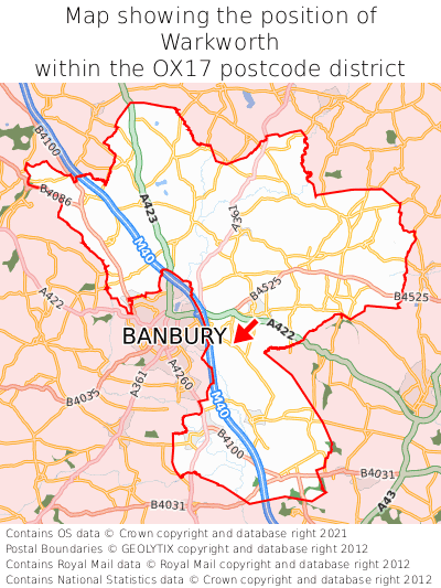 Map showing location of Warkworth within OX17