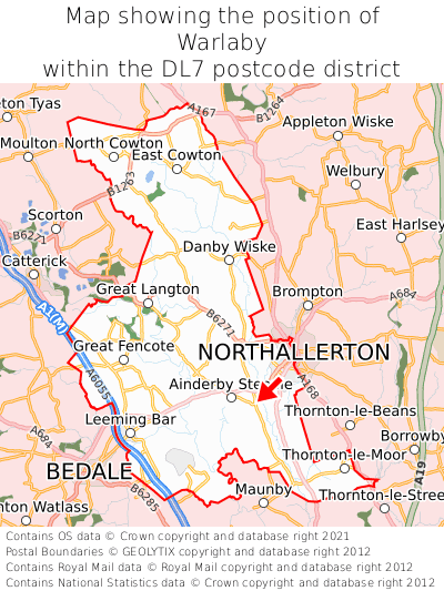 Map showing location of Warlaby within DL7