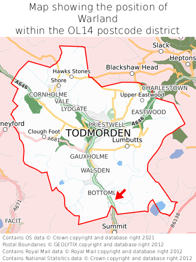Map showing location of Warland within OL14