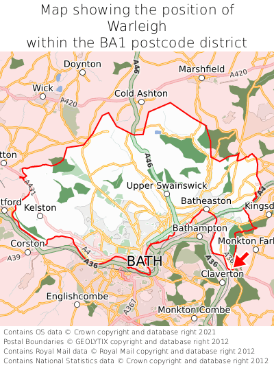 Map showing location of Warleigh within BA1