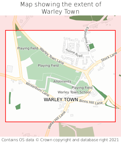 Map showing extent of Warley Town as bounding box