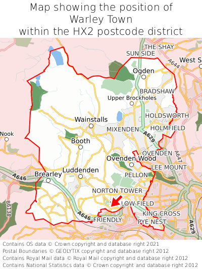 Map showing location of Warley Town within HX2