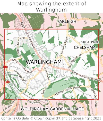 Map showing extent of Warlingham as bounding box