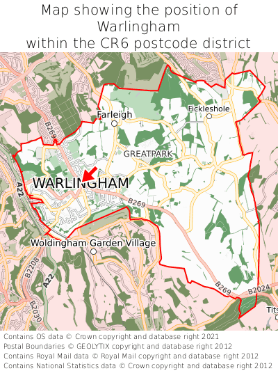 Map showing location of Warlingham within CR6