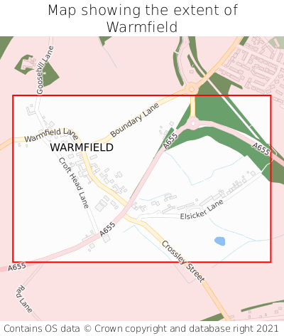 Map showing extent of Warmfield as bounding box