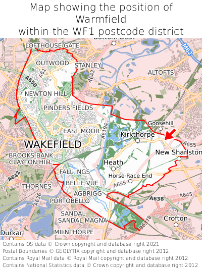 Map showing location of Warmfield within WF1