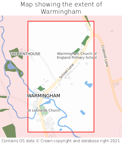 Map showing extent of Warmingham as bounding box