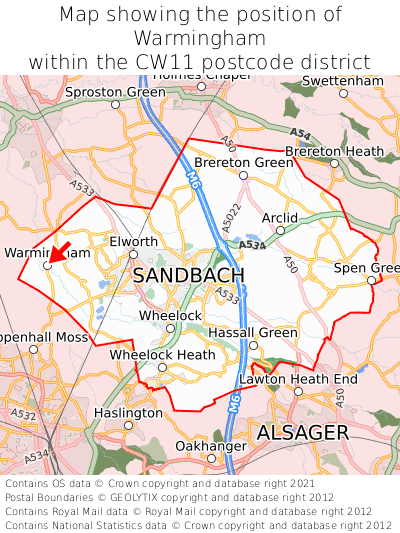 Map showing location of Warmingham within CW11