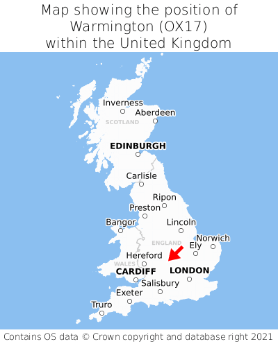 Map showing location of Warmington within the UK