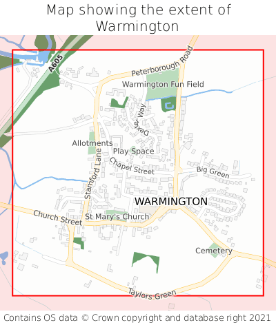 Map showing extent of Warmington as bounding box
