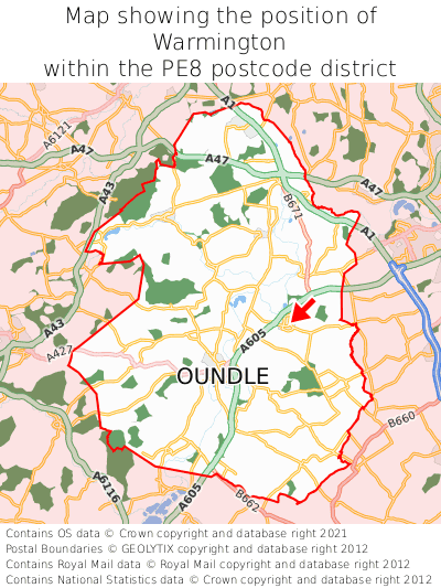 Map showing location of Warmington within PE8