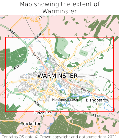 Map showing extent of Warminster as bounding box