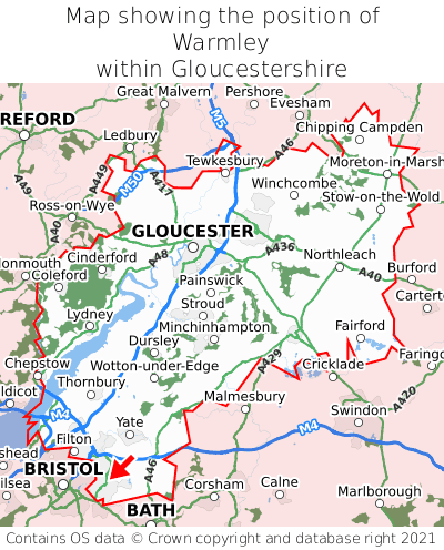 Map showing location of Warmley within Gloucestershire