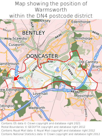 Map showing location of Warmsworth within DN4