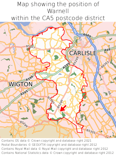 Map showing location of Warnell within CA5