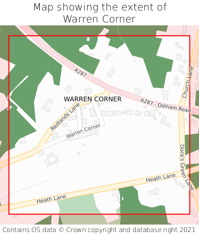 Map showing extent of Warren Corner as bounding box