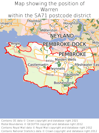 Map showing location of Warren within SA71