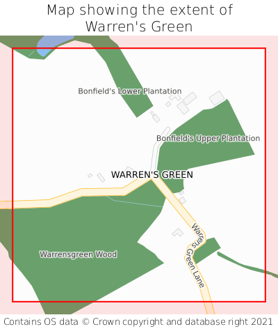 Map showing extent of Warren's Green as bounding box