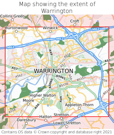 Map showing extent of Warrington as bounding box