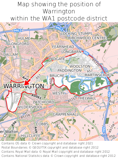 Map showing location of Warrington within WA1