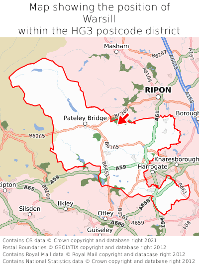 Map showing location of Warsill within HG3