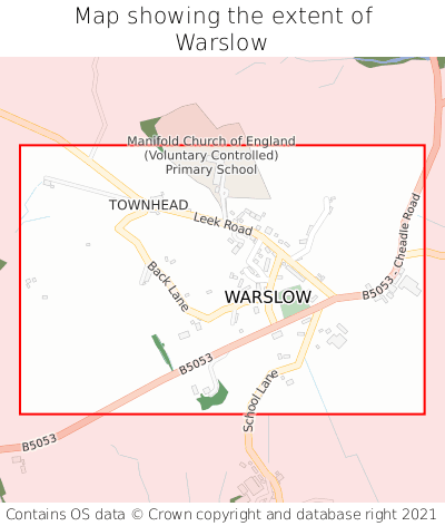 Map showing extent of Warslow as bounding box