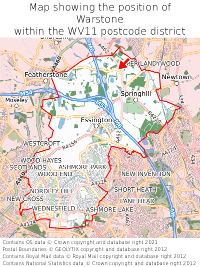 Map showing location of Warstone within WV11