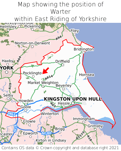 Map showing location of Warter within East Riding of Yorkshire