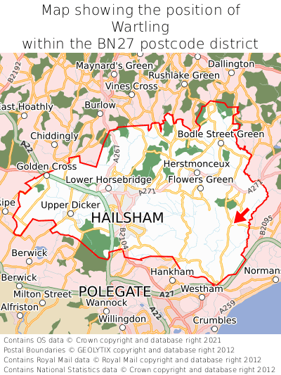 Map showing location of Wartling within BN27