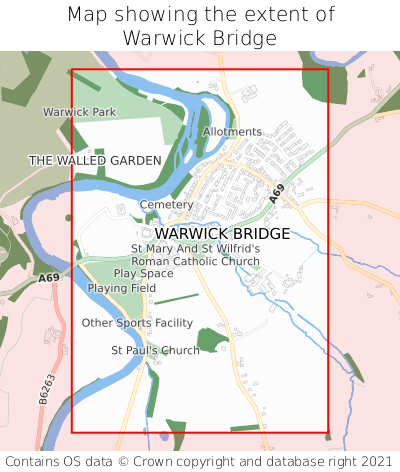 Map showing extent of Warwick Bridge as bounding box